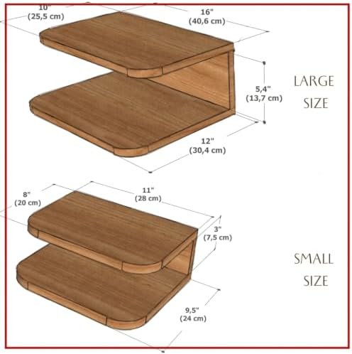 Floating Nightstand Wooden, Solid Alder Wood Bedside Table, Wall Mounted Shelf with LED Option, Slim Side Table with Open Storage, Varnish Finish (Mahogany, C-Shape, 16.0, Inches)