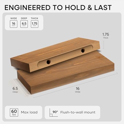 Homeforia 16 Inch Floating Shelves, High-End Solid Pine Wood, Set of 4