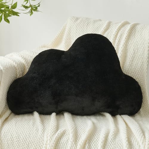 Cloud Pillows, Decorative Throw Pillow with Soft Plush for Couch Bed, Cloud Shaped Pillow Room Decor with Fluffy Faux Rabbit Fur for Living Room Bedroom (Black, 14.5x22.4 Inches)