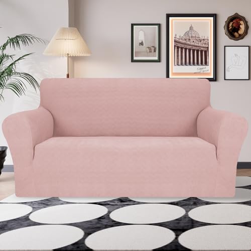 JIVINER Stretch Loveseat Slipcovers 1 Piece Love Seat Sofa Cover Spandex 2 Seater Couch Covers Universal Furniture Protector with Elastic Bottom (Dusty Pink, Loveseat)