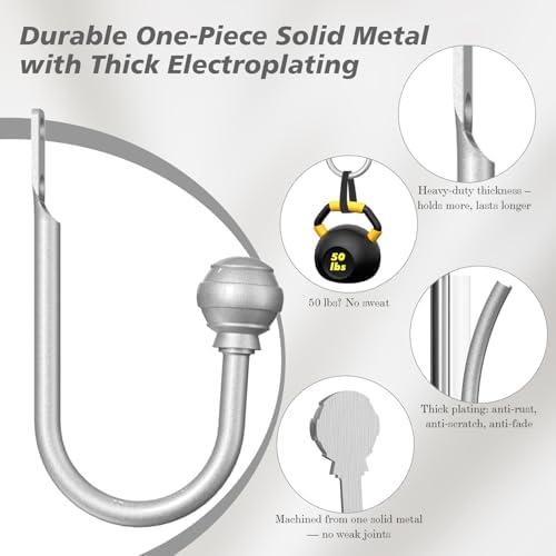 Hion Curtain Holdbacks Silver 2pcs, Curtain Tiebacks Wall Mounted Hooks