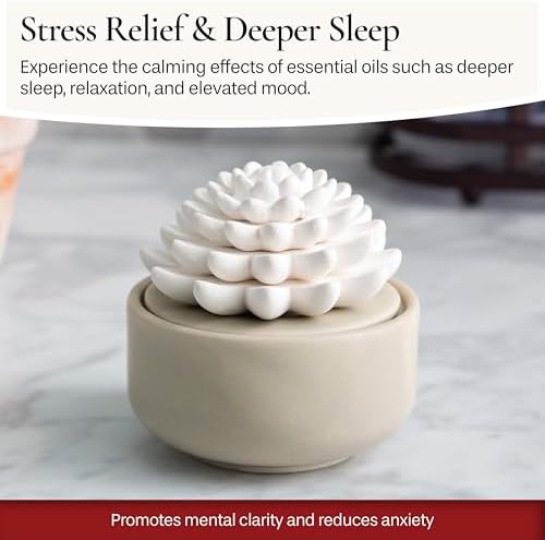 Airomé White Succulent, Porcelain Passive Essential Oil Diffuser (with 15ml Peppermint Essential Oil) – Non-Electric, Battery-Free, Improves Sleep, and Relieves Stress