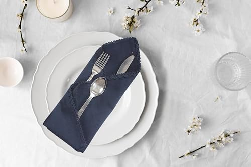 Accent Home Navy Lace Cloth Napkins, Set of 6, 18x18 Inches