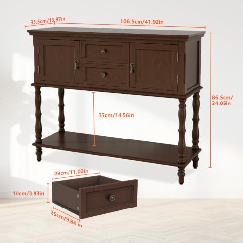 ARTPOWER Console Table with 2 Drawers, Retro Entryway Table with 2 Door