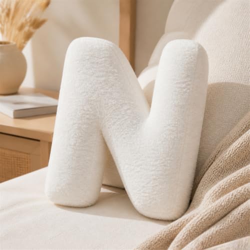 Letter Plush Pillow, Letter Hugging Throw Pillows, Decorative Initial Letter Shaped Throw Pillows for Bed Couch, Letter Pillows English Alphabet A to Z for Sofa Bedroom Living Room Decor (N)
