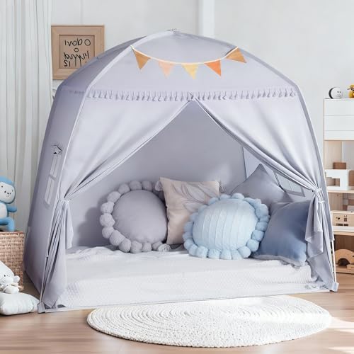 Sumbababy Large Teepee Tent for Kids - Tent Indoor Kids Teepee Tent for Boys & Girls - Kids Play Tent Inside Canopy Bed for Playroom Gift Toys (Gray)