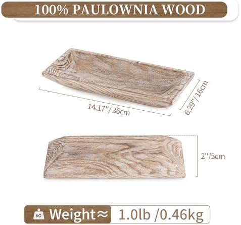 Hanobe Solid Wooden Decorative Bowl for Coffee Table Entryway Decor, White