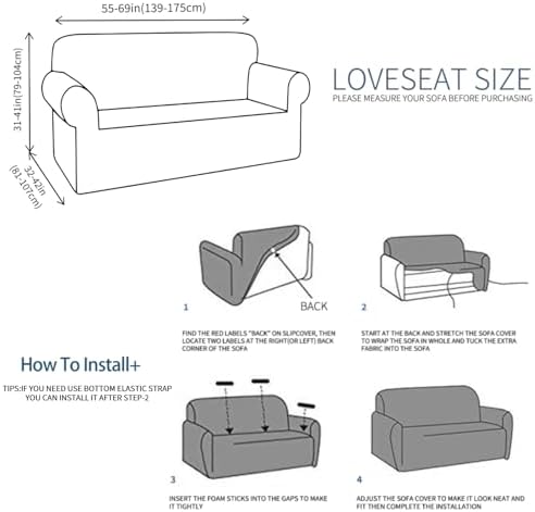 JIVINER Stretch Loveseat Slipcovers 1 Piece Love Seat Sofa Cover Spandex 2 Seater Couch Covers Universal Furniture Protector with Elastic Bottom (Medium, Wine Red Rhomb)