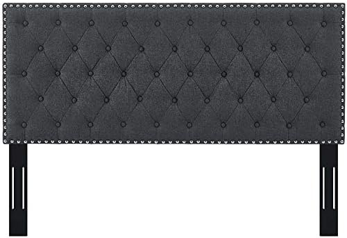Modway Helena Tufted Button Fabric Upholstered Full/Queen Headboard with Nailhead Trim in Gray
