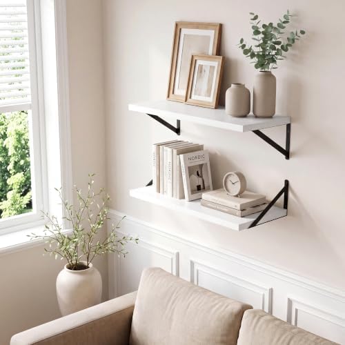 Axeman Deep Floating Shelves, 18'' x 12'' White Wall Shelves Set of 2