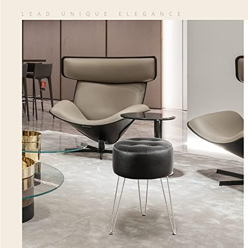 LUE BONA Faux Leather Vanity Stool Chair for Makeup Room, 19” Height, Tufted Small Chair with Metal Legs, Modern Foot Stool Ottoman for Bedroom, Living Room