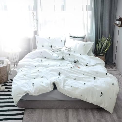 BuLuTu Kids Duvet Cover King Cotton White/Grey,Premium Boys Girls Bedding Sets King,Soft Comforter Cover Zipper Closure,Forest Tree Print Pattern,Super Soft,Breathable,No Comforter…