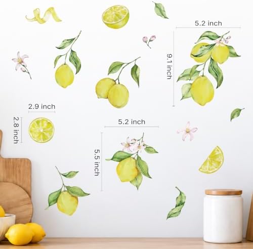 Watercolor Lemon Wall Decals, Peel and Stick Citrus Fruit Decor