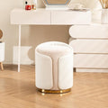 Swivel Vanity Stool with Gold Base Comfy Vanity Chair Modern Round Stool for Makeup Vanity Ottoman Foot Rest for Bedroom livingroom (Beige)