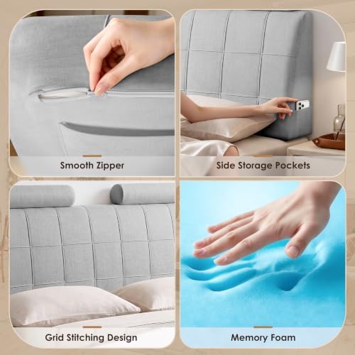 Full Headboard with 2 Headrests, Memory Foam Upholstered Headboard