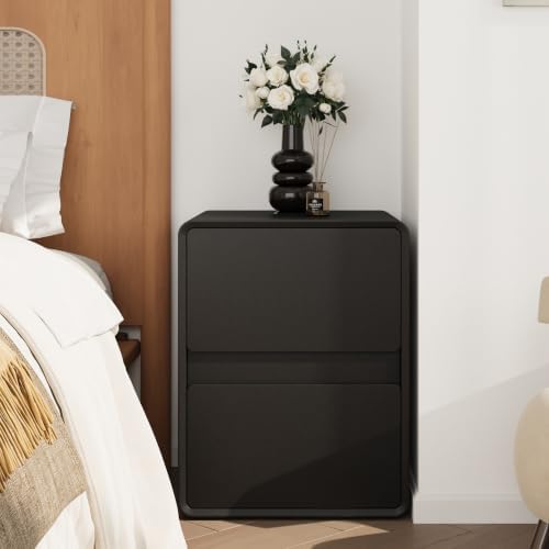 BOSHIRO 16″Narrow Nightstand Slim Bedside Tables Set of 2, Black