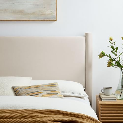 Modway Rael King Upholstered Headboard with Pillars in Alabaster – Velvet Headboard – Stain-Resistant Performance Velvet Headboard for King Size Beds