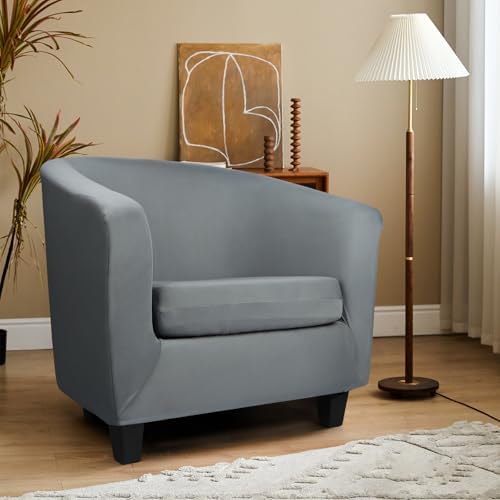 Arm Chair Slipcover, 2 Piece Armchair Cover with Chair Cushion Cover, Soft Stretch Club Tub Barrel Chair Slipcover Furniture Protector Soft with Elastic Bottom for Living Room Bar Hotel