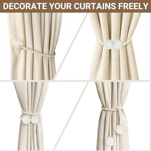 Hion Magnetic Curtain Tiebacks Beige 2pcs, Curtain Holdbacks Hooks Holders