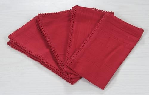 Accent Home Red Lace Cloth Napkins, Set of 6, 18x18 Inches