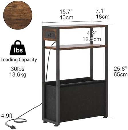 Leomonio Narrow Side Table, Slim Night Stand with Magazine Rack