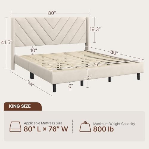 Yaheetech King Bed Frame with Chevron Channel-Tufted Headboard, Beige
