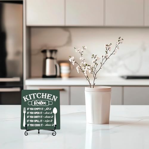 DETIHO Farmhouse Kitchen Decor, Rustic Kitchen Rules Sign Counter Decor