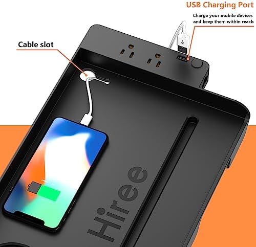 Bedside Shelf for Dorm Bunk Bed with USB Charging Port and 2 AC Outlets, Bedside Caddy, Attachable Bedside Table, College Dorm Essential Clip On Bedside Tray, Bunk Bed Accessories, Bedroom Furniture