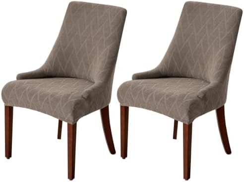 MIFXIN Wingback Side Chair Covers Dining Chair Slipcover Jacquard Stretch Sloping Armchair Protector Arm Chair Seat Cover for Dining Room Living Room Banquet Home Decor (Taupe, 2 Pcs)