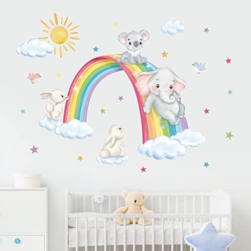 decalmile Rainbow Animal Elephant Koala Rabbit Wall Decals Stickers