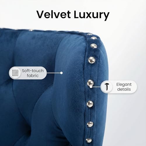 Set of 2 Adjustable Swivel Bar Stools, Velvet Upholstered Counter Height Chairs with Nailhead Trim, Silver Footrest, and High Back for Kitchen Island, Home Bar, Dining Room, Cafe,Blue