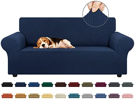KEKUOU Stretch Loveseat Couch Cover, 2 Cushion Couch Slipcover,Navy Blue