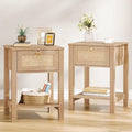 Eclatara Rattan Nightstand Set of 2: Sturdy Night Stand with Rattan Decor Drawer, Farmhouse Nightstand Bedside Table Boho End Tables Side Tables for Bedroom (Natural Oak,2 Pieces)
