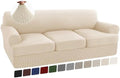 Turquoize 4 Piece T Cushion Sofa Slipcovers Stretch Couch Cover Furniture Covers with 3 Individual T Cushion Covers, Washable (3 Cushion Sofa, Biscotti Beige)