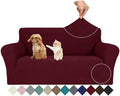 JIVINER Stretch Loveseat Slipcovers 1 Piece Love Seat Sofa Cover Spandex 2 Seater Couch Covers Universal Furniture Protector with Elastic Bottom (Medium, Wine Red Rhomb)