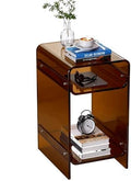 Clear Acrylic Side Table Narrow, Side Table for Small Spaces, Skinny Nightstand/Bedside Table for Bedroom, Slim Small End Table, 8.7'' x 15.7'' x 21.7" (Dark Brown, Wide)