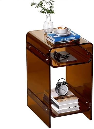 Clear Acrylic Side Table Narrow, Side Table for Small Spaces, Skinny Nightstand/Bedside Table for Bedroom, Slim Small End Table, 8.7'' x 15.7'' x 21.7" (Dark Brown, Wide)