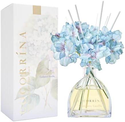 COCORRÍNA Reed Diffuser - 8.5 Oz Cashmere Vanilla Reed Diffuser with 8 Sticks for Home Bathroom Shelf Decor (Simple Luxe Collection)