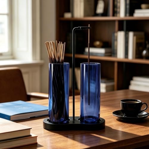 Blue Glass Incense Holder, Incense Burner Holder with Ash Catcher & Storage,Hang Upside Down Incense Holder for Sticks (Blue)