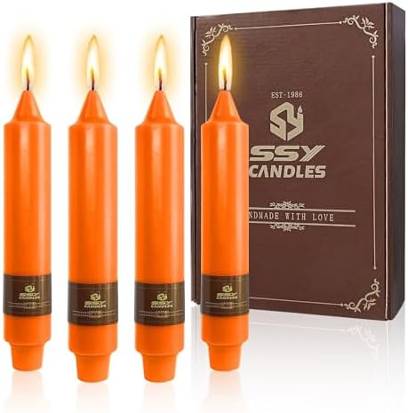 NJAO HOO Halloween Candlesticks Orange Short Taper Candle 7 Inch Unscented Dripless Tapered Candle Set for Home Dinner Fall Decor Party, 4 Pack
