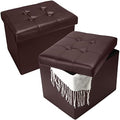 Bsketa Storage Ottoman Bench, 17" Folding Leather Foot Rest, Brown 2 Pack