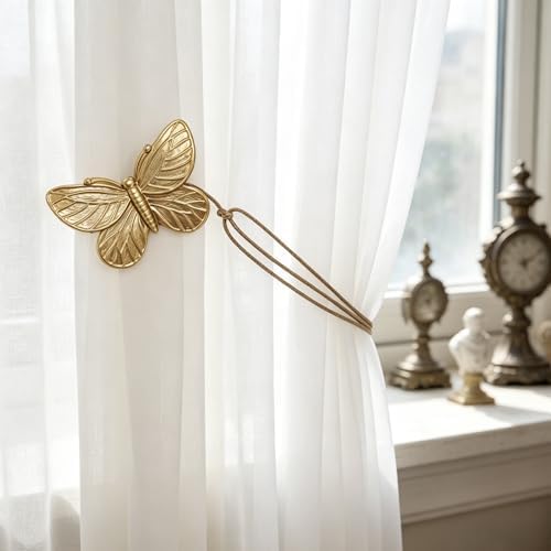 Magnetic Curtain Tiebacks, Decorative Butterfly Window Treatment Farmhouse for Drapes Holder, Midcentury Vintage Style Tie Backs for Curtains, Outdoor Indoor Use, Pack-2