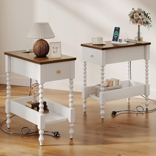 YOSHOOT Farmhouse End Tables Set of 2, Narrow Side Tables