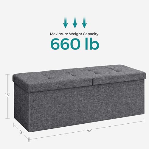 SONGMICS 43.3 Inches Storage Ottoman, Foldable Bench with Flipping Lid
