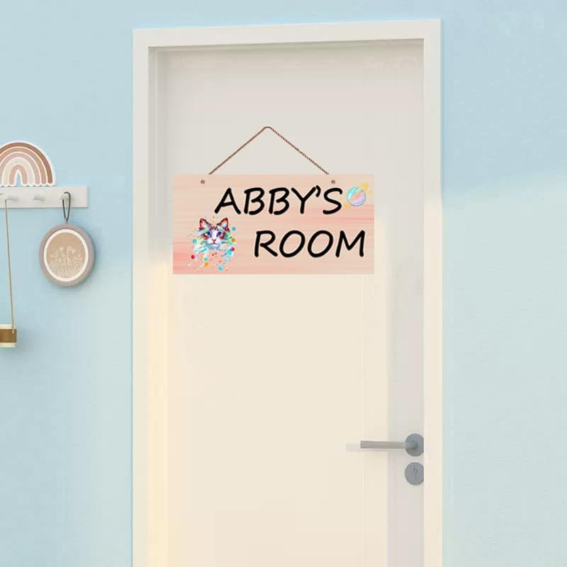 Personalized Signs Cute Cat Sign For Pet House Custom Name Sign For Boys Bedroom Girls Room Baby nursery Door Wall Decor for Kids Room Kitty Litter Cat house