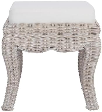 JONATHAN Y Rowan 19.7" Coastal Woven Rattan Vanity Stool, Gray White Wash