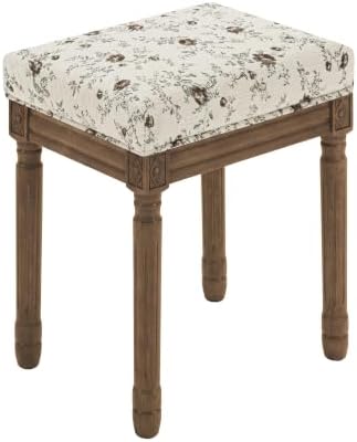 LUE BONA Vintage French Vanity Bench Stool, Upholstered Floral Makeup Chair