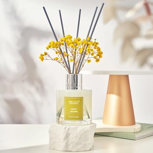 Airkeep Reed Diffuser Set,6.76 fl oz (200 ml) - White Jasmine Oil Diffusers with 8 Reed Sticks, Home Fragrance Reed Diffuser for Bathroom Shelf Decor