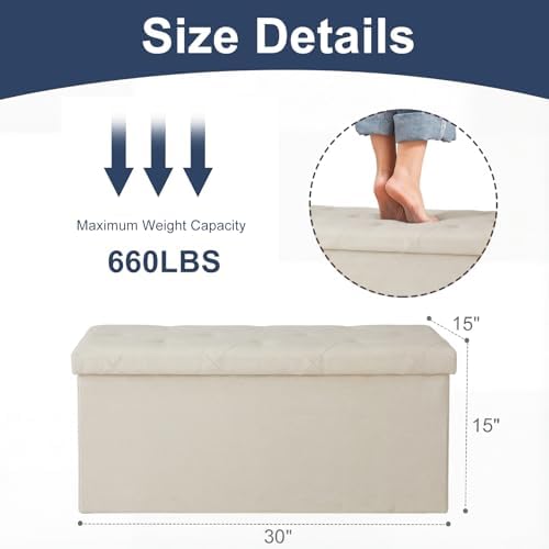 DUMOS 30 Inch Foldable Storage Ottoman Bench, Large Ottoman with Storage