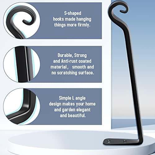 FEED GARDEN Heavy Duty Plant Hooks - 2 Pack 15 Inch Wall Mounted Hanging Brackets, 57lb Capacity Steel Plant Hangers for Bird Feeders, Baskets, Wind Chimes Outdoor Indoor- Black